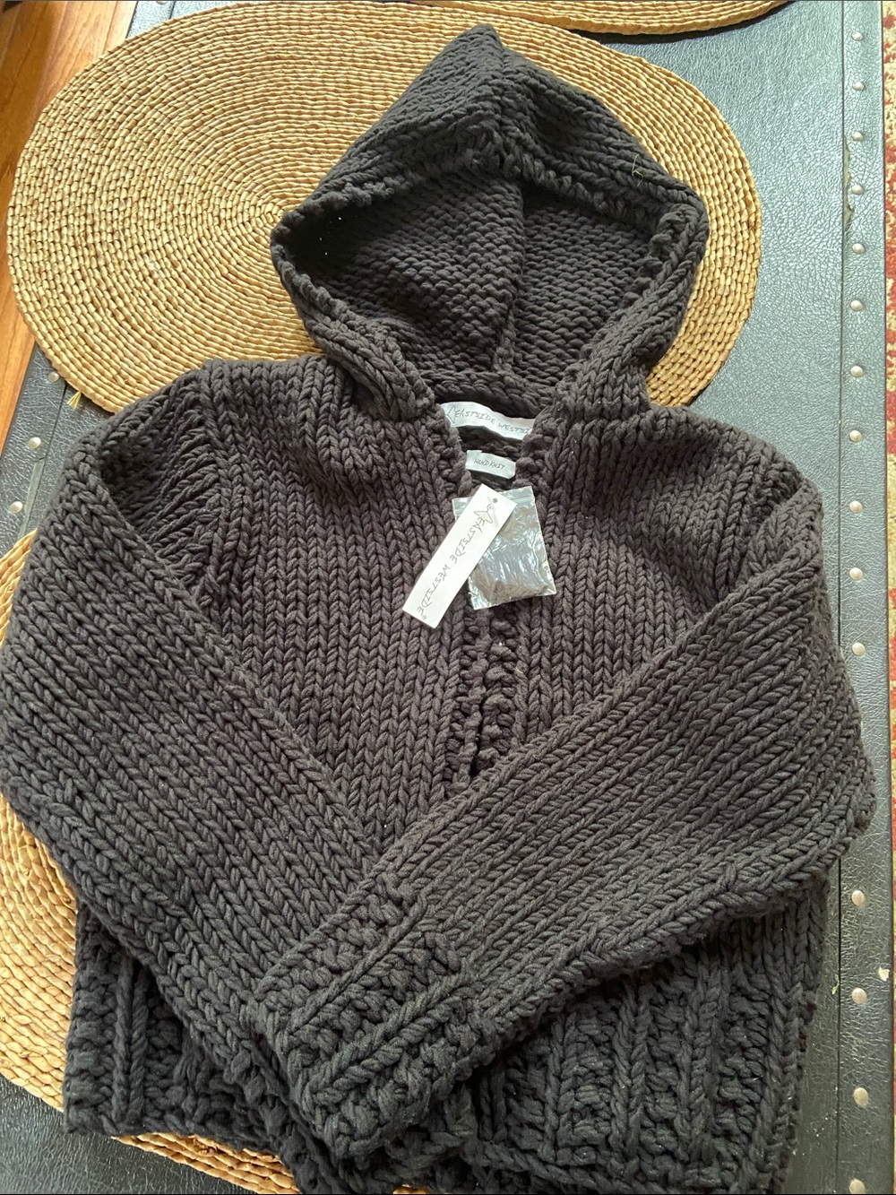 Chunky Hooded Knit Sweater - Black -